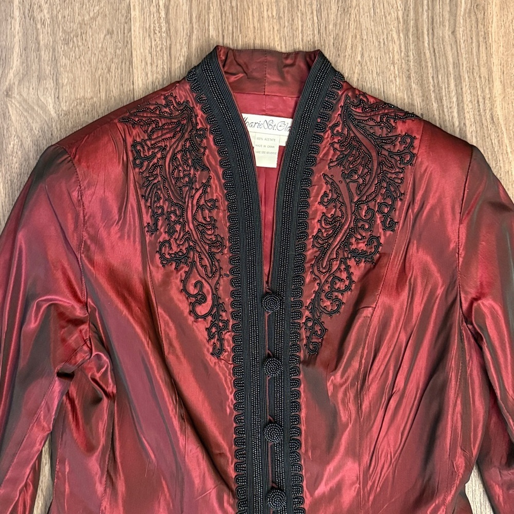 Vintage Marie, St. Claire iridescent burgundy beaded embroidered jacket - Picture 3 of 8
